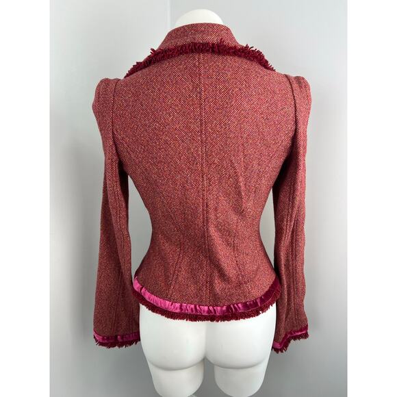 Diane Von Furstenberg Marika Tweed Wool Blend Velvet Fringe Jacket 8 - Picture 4 of 6